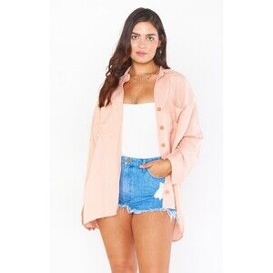 SHOW ME YOUR MUMU Johns Button Front Shirt Pink Linen Blend Oversized Tunic L